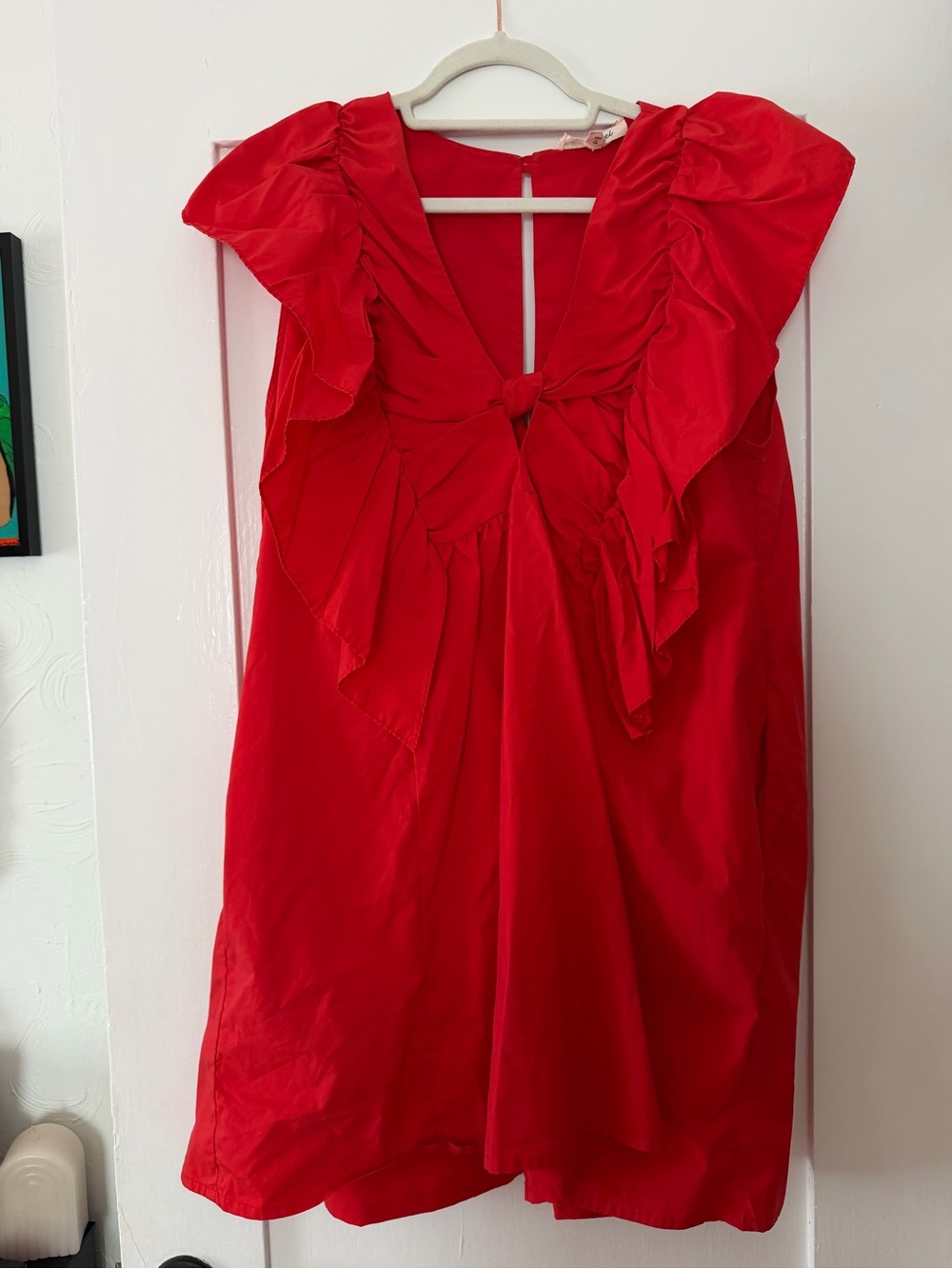 Anthropologie Bold Red Ruffle-Detail Mini Dress